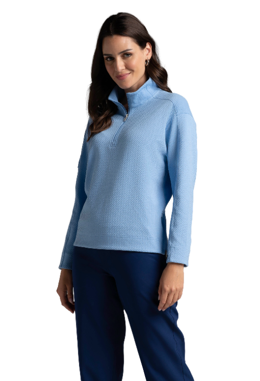 Solid Popcorn Stitch 1/4 Zip Pullover - 42000